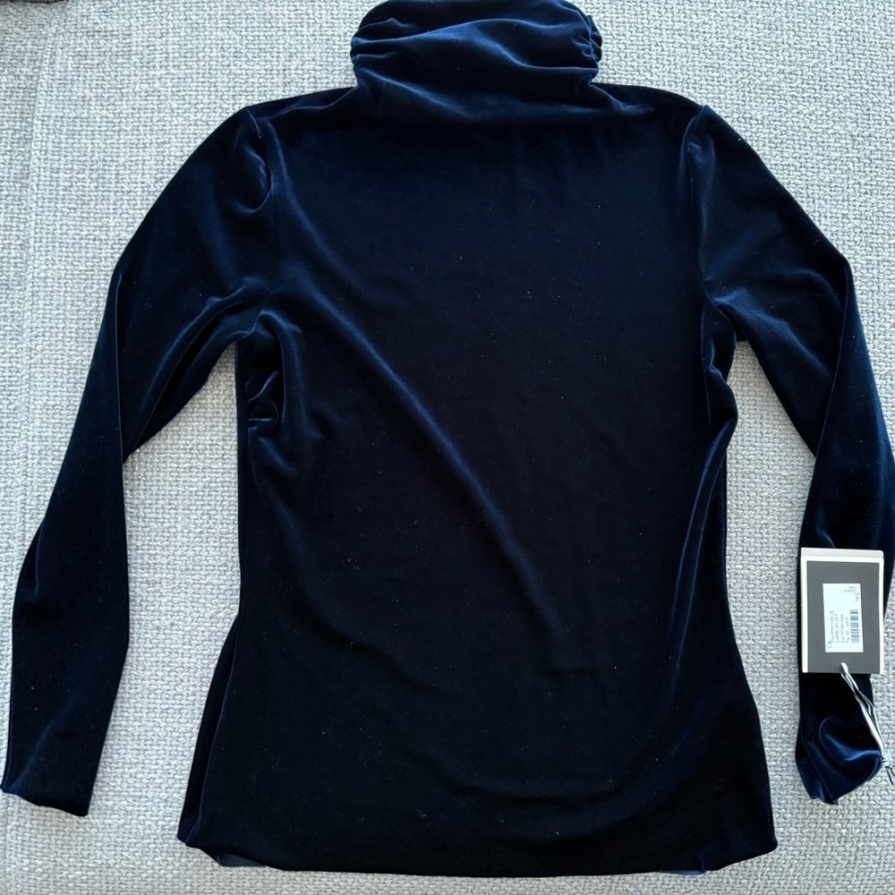 Chiara Boni  “Lupis” Velvet Turtleneck Top – Blu Notte (Made in Italy)